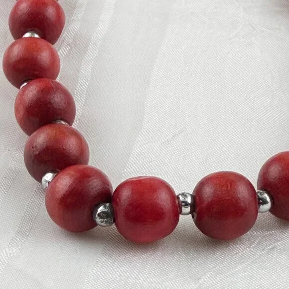 Vibrant Red Wood Beaded Statement Necklace - Picture 3 of 3